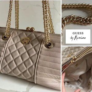 Women's GUESS Handbag Satchel Quilted Designer East West Silhouette Fall Creamy